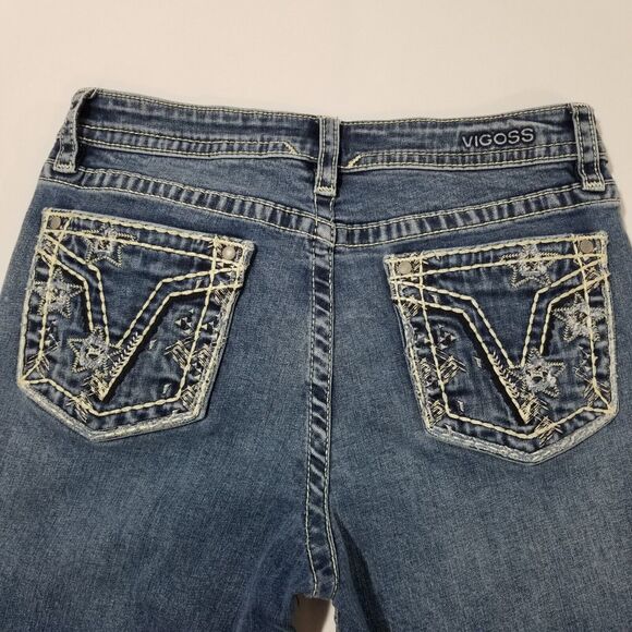 Vigoss Jeans Womens 10 Crop Straight High Rise Capri Medium Wash Stars - Picture 2 of 11